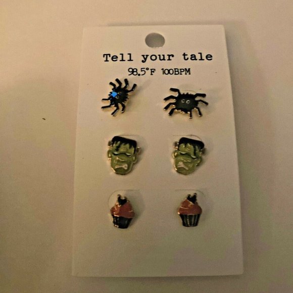 Womens Assorted Halloween Earrings 3 Pair Frankens - Picture 2 of 3